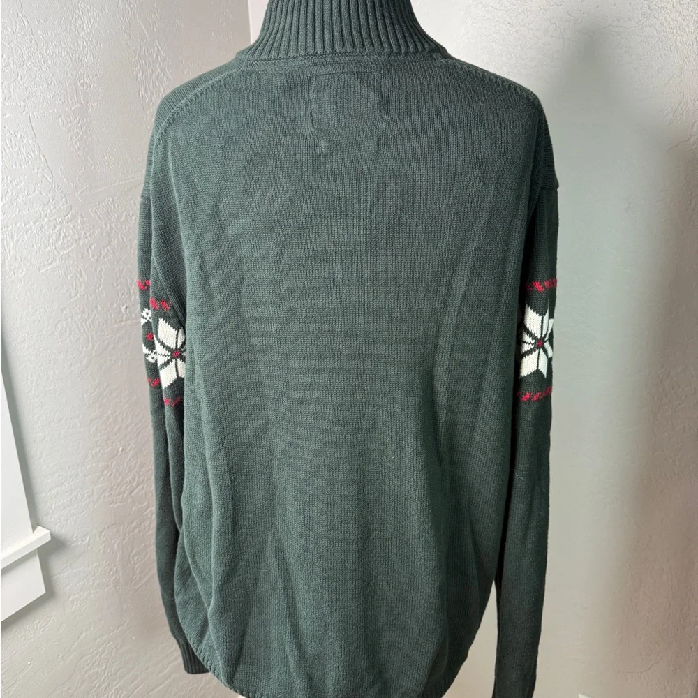 Unisex Weatherproof Vintage Holiday Green Fair Isle Sweater Cotton Size L